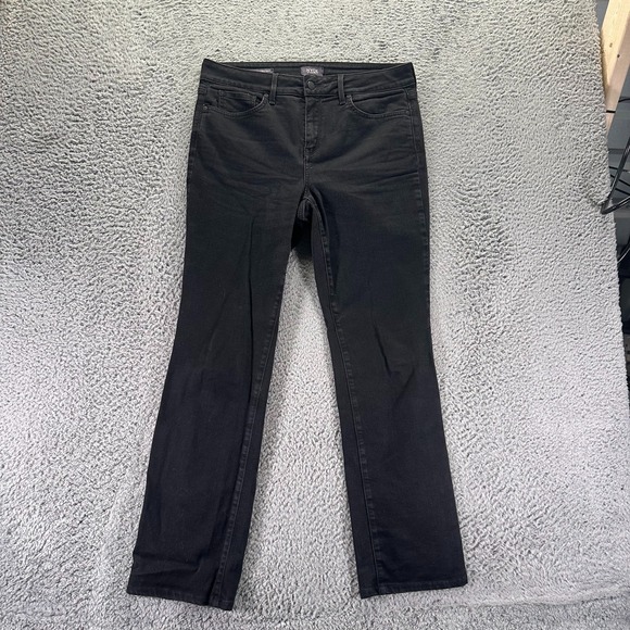 NYDJ Denim - NYDJ Marilyn Jeans Women's 10 Black Cotton Denim Straight Leg Workwear Travel